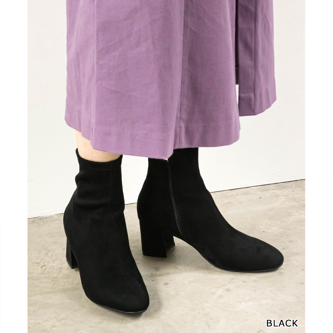 ＜23秋冬新作＞【22.5-25.5】ストレスフリー/ソフトストレッチチャンキーヒールショートブーツ