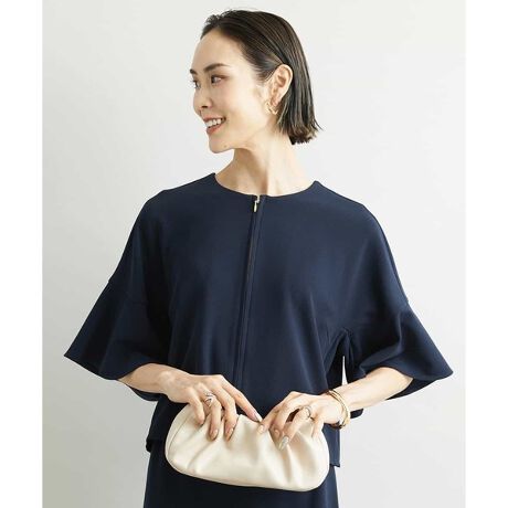 MICHEL KLEIN 鬱陶しく ネイビー ケープカラーデザインブラウス（2WAY） M