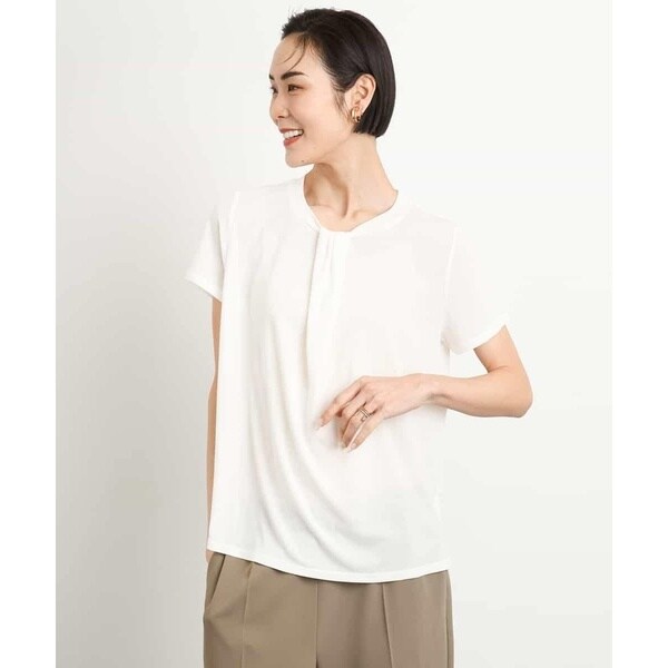 ドライタッチ]ギャザーブラウス ストライプ柄(セットアップ対応