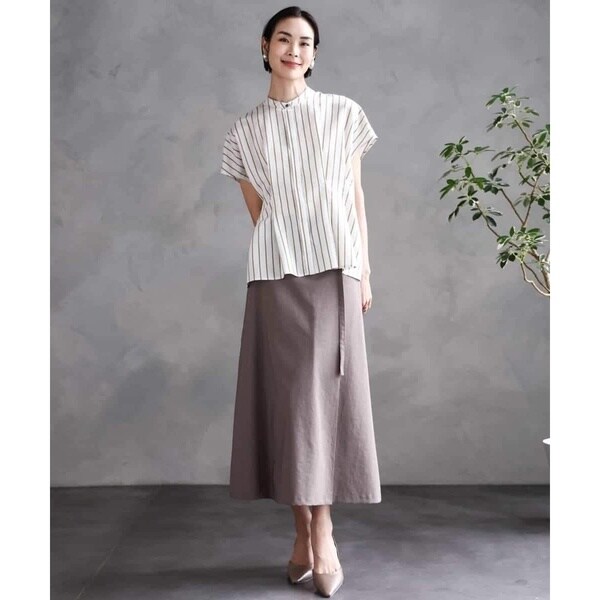 ストライプ柄デザインタックブラウス | ミッシェルクラン(MICHEL KLEIN