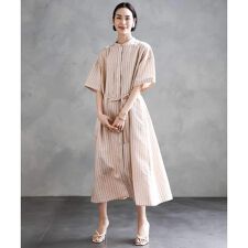 ストライプ柄ダブルポケットワンピース