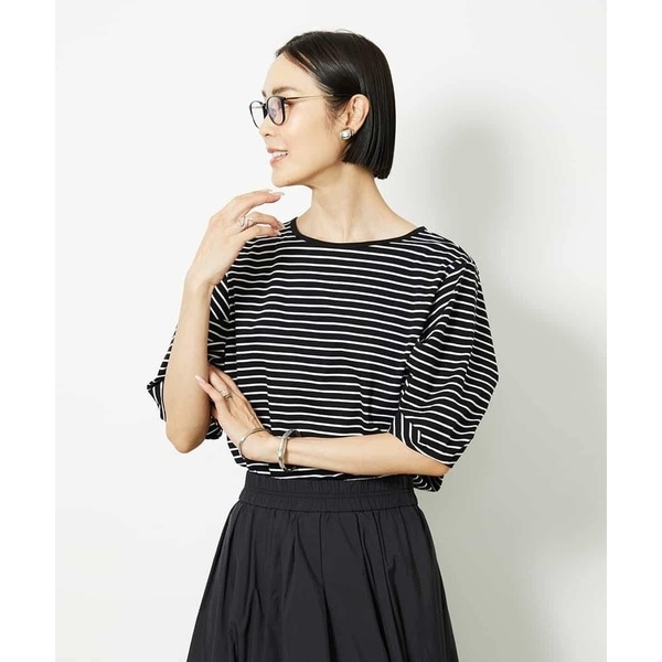 MICHEL  / ミッシェルクラン [接触冷感]袖タックボーダーカットソー 接触冷感]袖タックボーダーカットソー | ミッシェルクラン