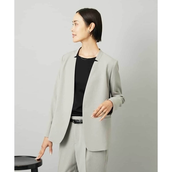 極美品♡LANVIN Collection ノーカラージャケットベージュ ジャケット ノーカラー 七分袖 ベージュ レディース(M ベージュ