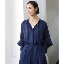 [セットアップ対応]ライトワッフル細めリボンスキッパーブラウス