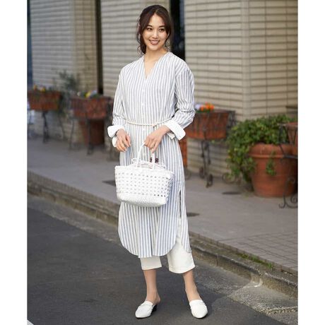 洗える ベルト付き ストライプロングワンピース ミッシェルクラン Michel Klein Fmedj ファッション通販 マルイウェブチャネル