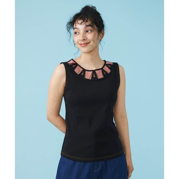 フライス 配色刺繍タンクトップ