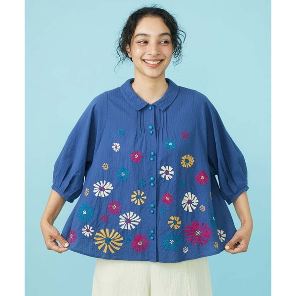 ドビー フラワー刺繍ボリュームスリーブブラウス | ホコモモラ