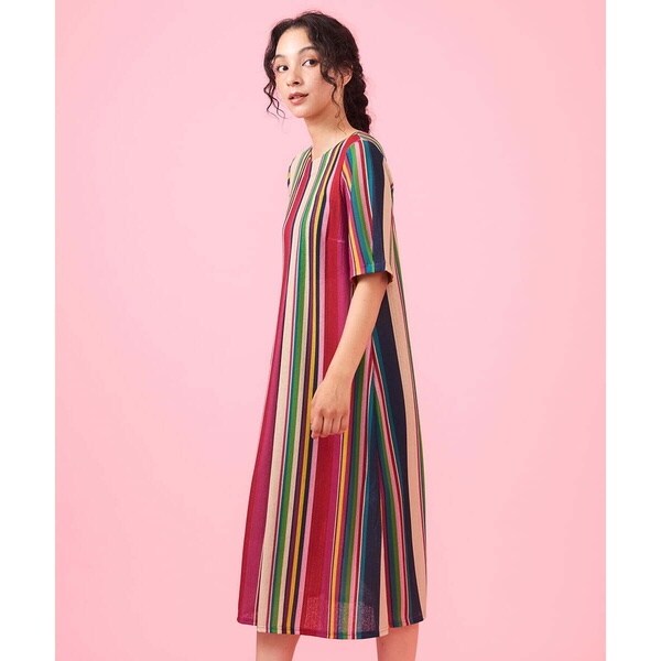 Color de luz マルチカラーストライプワンピース | ホコモモラ