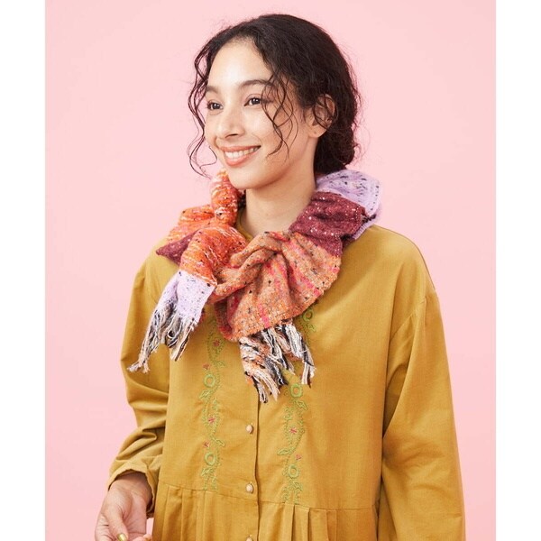 カラフルヤーンギャザーフリルマフラー | ホコモモラ(JOCOMOMOLA