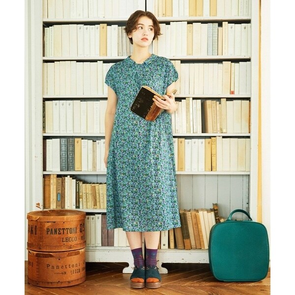 フレンチスリーブエアリープリーツプリントワンピース French Sleeve Airy Pleated Printed one-piece フレンチ