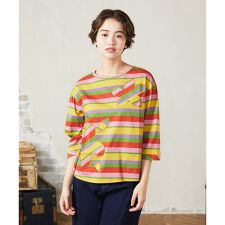 シルケット天竺フラワーボーダーアップリケTシャツ