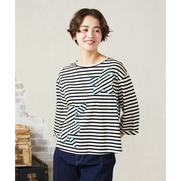 ホコモモラ　長袖カットソー【40】Tシャツ　ワイン色　紫　ワンポイント刺繍　薄手 ホコモモラ 長袖カットソー【40】Tシャツ ワイン色 紫 ワン