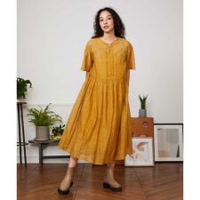 Azahar コード刺繍入りコットンシルクワンピース