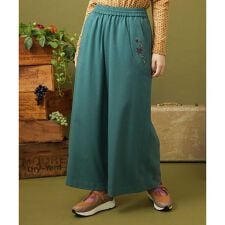 T/Rドビー フラワー刺繍ワイドパンツ