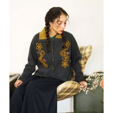 ホコモモラ(JOCOMOMOLA)のPalque Wフェイス フラワーモチーフニットカーディガン