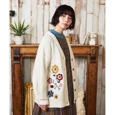 Calle de Bordadores フラワーモチーフニットカーディガン
