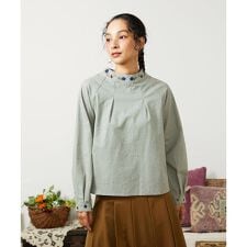 【2WAY】Flor pequena チェックフラワー刺繍ブラウス