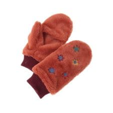 フラワー刺繍フェイクファーミトン