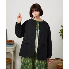 裏地プリントノーカラーミドル丈 スプリングコート