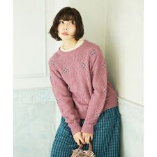 フラワー刺繍ケーブルニットプルオーバー