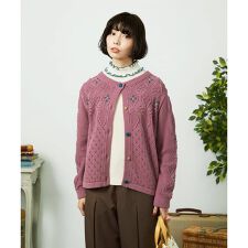 フラワー刺繍ケーブルニットカーディガン