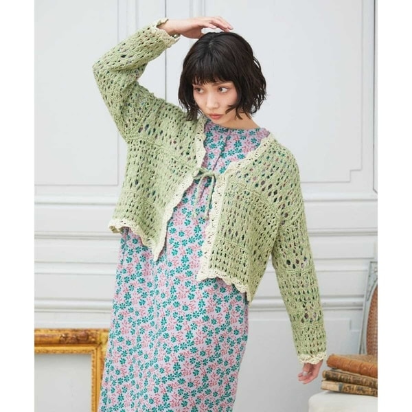 Molino チュールヤーン透かし編みニットカーディガン