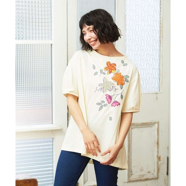 接触冷感】Fresco 天竺フラワーアップリケTシャツ | ホコモモラ