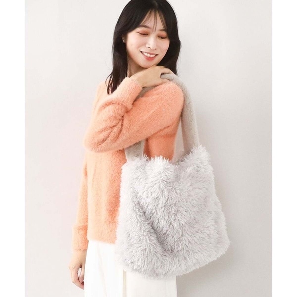 [2WAY]ファーショルダースクエアデザインバッグ