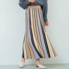 配色ニットプリーツスカート