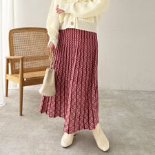 配色ニットプリーツスカート