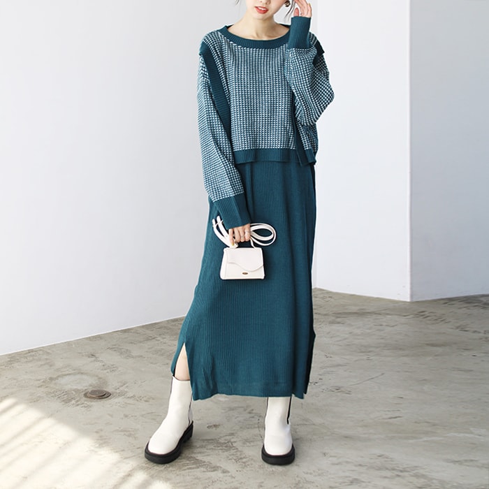 【２点セット】レイヤード２点セットワンピース