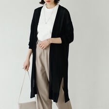 （ミディ丈）機能付ロングニットカーディガン