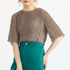 ５分袖シフォンプリーツブラウス