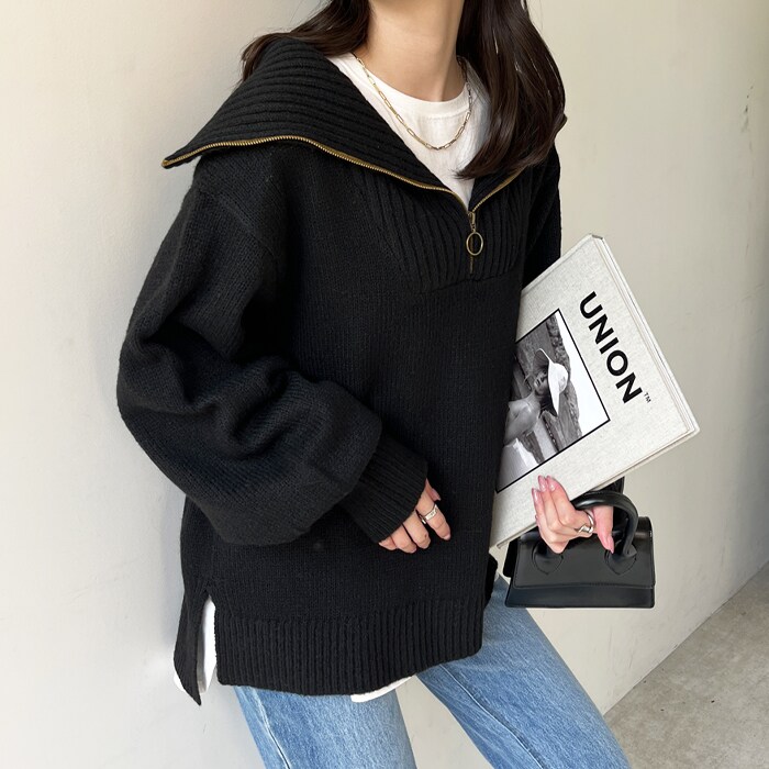 ハーフジップボリュームスリーブニットプルオーバー | ジーラ バイ