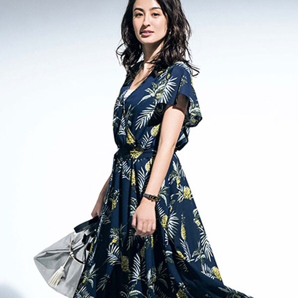 早い者勝ち【D&G】トロピカルプリント ワンショルダーワンピース フラワーベジタブルボーダープリントオフショルダーワンピース