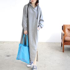 裏起毛裾ファスナーロングパーカーワンピース