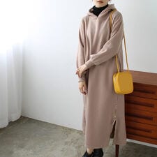 裏起毛裾ファスナーロングパーカーワンピース