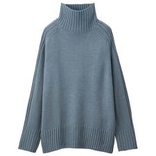 サイドリブ切替ハイネックニットトップス