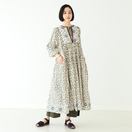 trepied × BEAMS BOY ／ ブロック プリント ドレス  