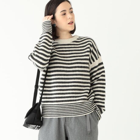 BEAMS BOY ／ 7ゲージ ボーダー クルーネック ニット 