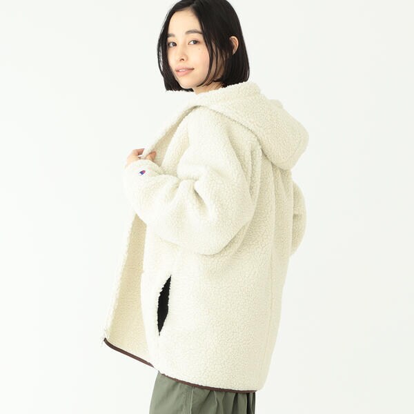 美品 Champion × BEAMS BOY 別注 ボア フルジップ パーカー Champion × BEAMS BOY ／ 別注 ボア フルジップ