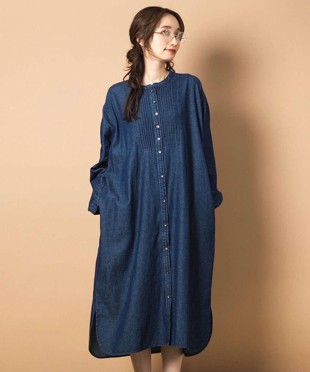 大きいサイズ】 21号(6L～) FONTLAB デニムピンタックワンピース