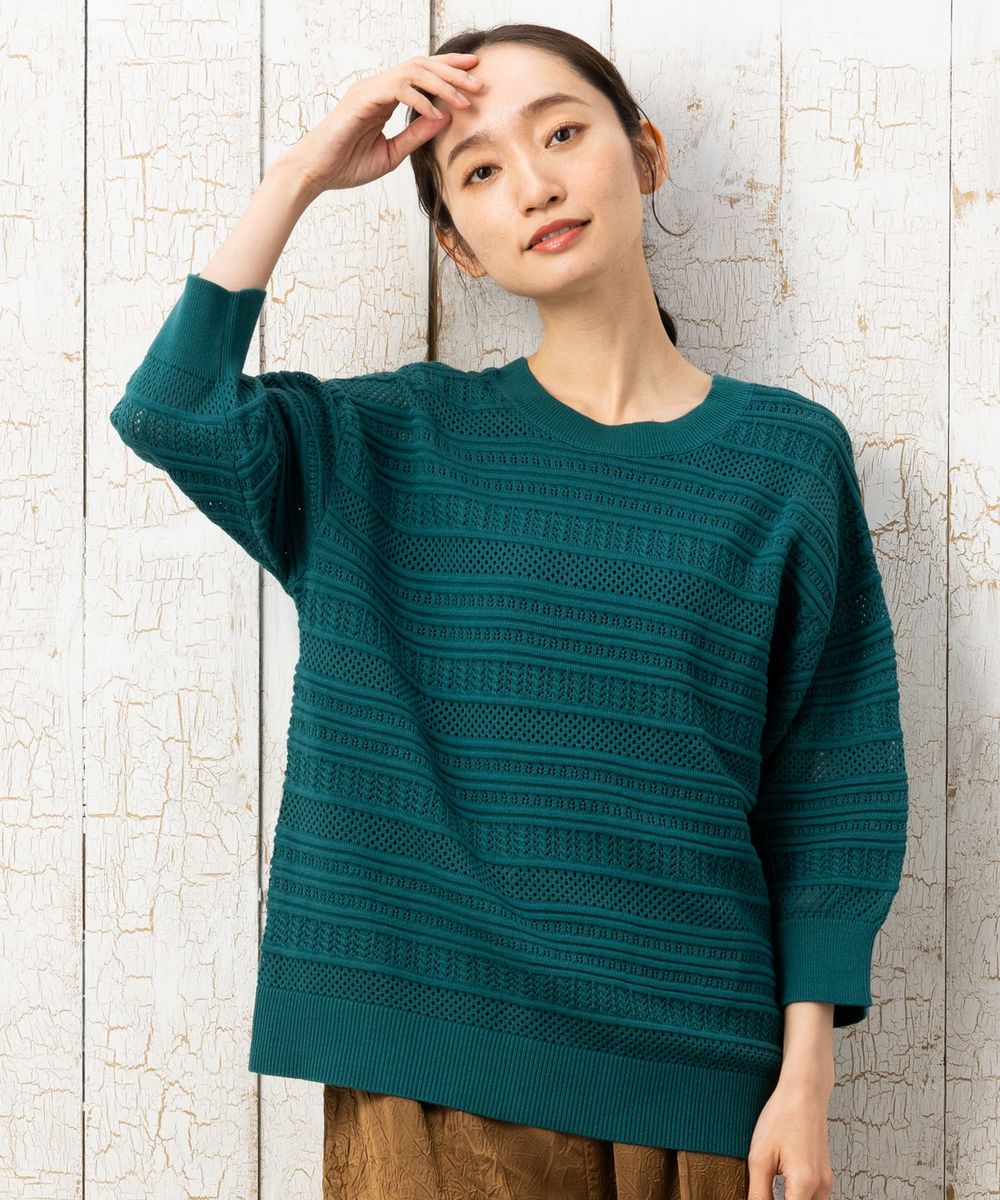 専用 Andequal♡.·*.グリーンリブニット 大きいサイズ】 21号(6L～) FONTLAB 2way透かし編みニット | サブ