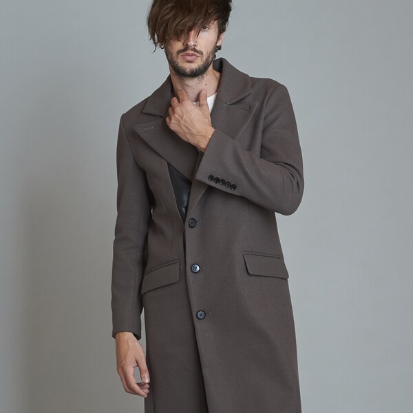 シンセティックレザー切替チェスターコート | ノーアイディー(NO ID