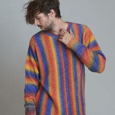 ノーアイディー(NO ID.)のマルチカラーストライプニットC/N-PO