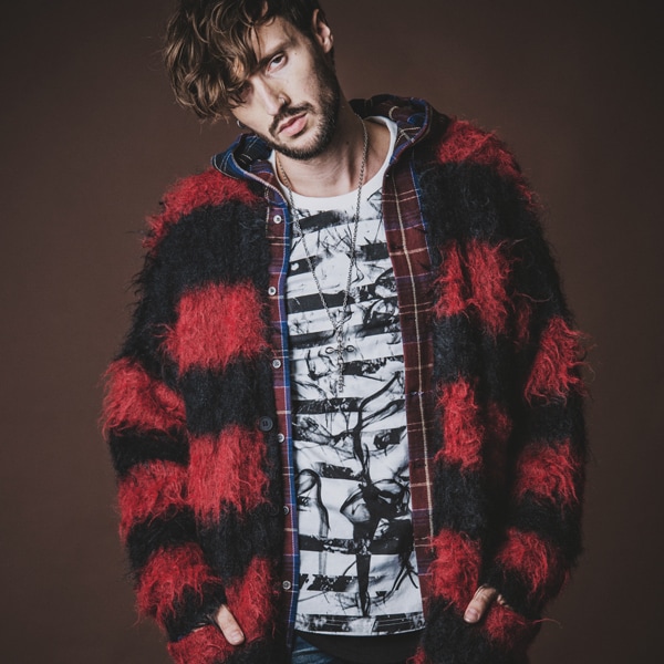 NOID. ノーアイディ シャギーニット　ボーダー 　ダメージ加工 シャギーニットボーダーV/N-CD(カーディガン) | ノーアイディー(NO ID