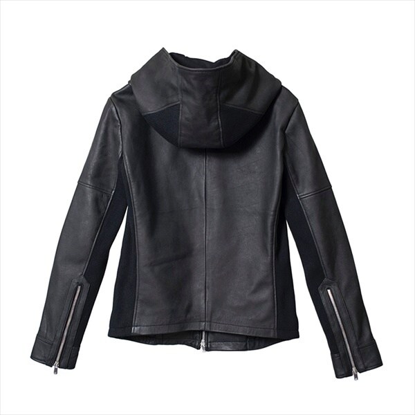 NO ID. ラムバフィングフーデッドブルゾン　羊革　M〜L BLACK レザー NO ID. ラムバフィングフーデッドブルゾン 羊革 M〜L BLACK レザー