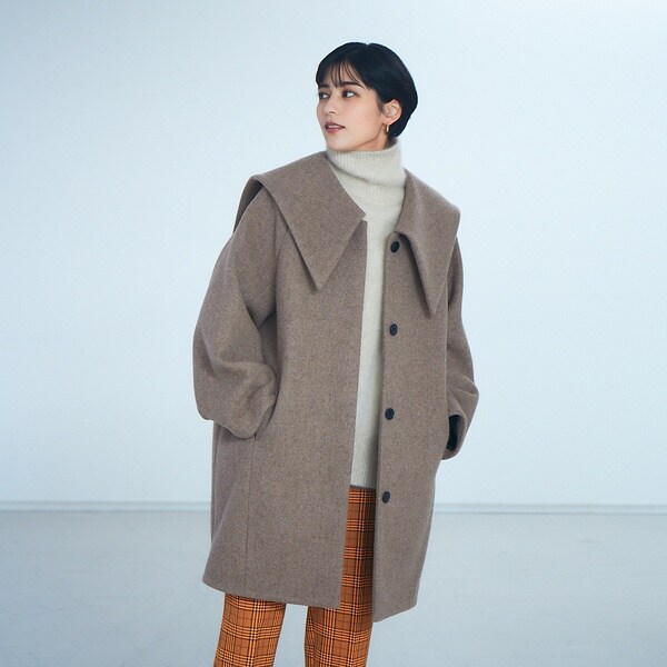 ROUGE VIF 黒 大きな襟 ウールコート セーラーカラーミドルコート