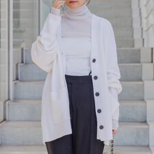 Vネック カラーニットカーディガン