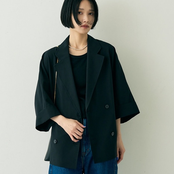 ROUGE VIF 黒 大きな襟 ウールコート　セーラーカラーミドルコート ROUGE VIF 黒 大きな襟 ウールコート セーラーカラーミドルコート